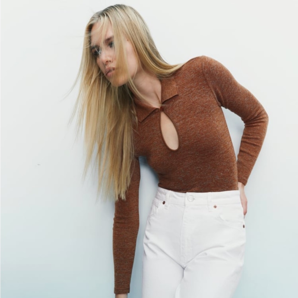 ZARA brown high rise bodysuit with collar